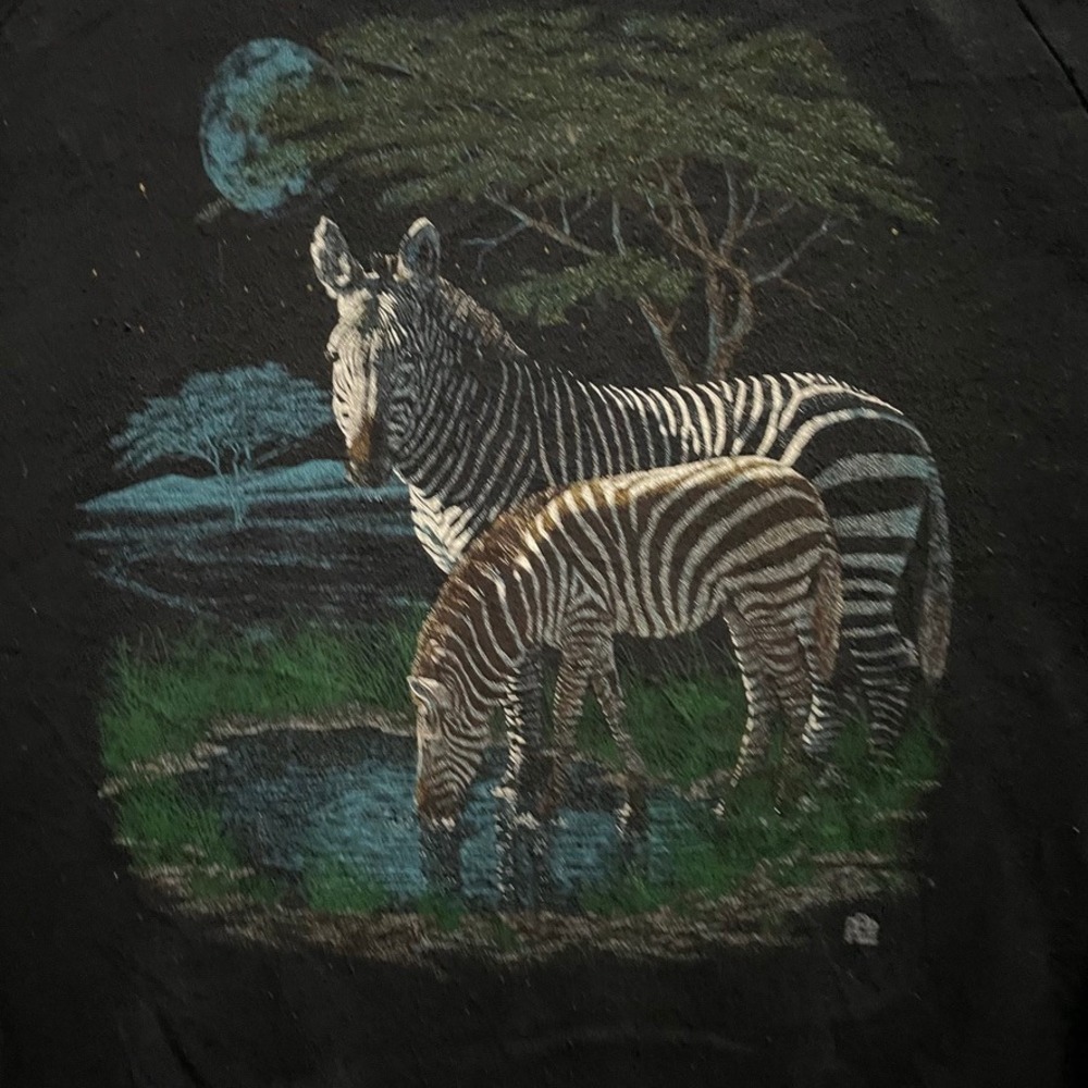 Vintage Zebra Animal Graphic Sweatshirt Men XL Black 90s Jerzees - Picture 2 of 8